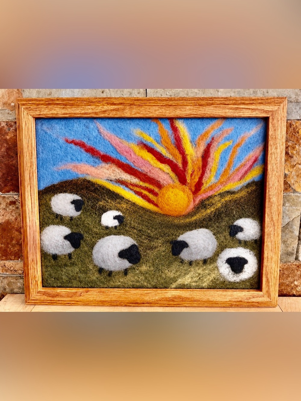 Handcrafted Wool Felt Sheep Landscape Wall Art - Multicolor